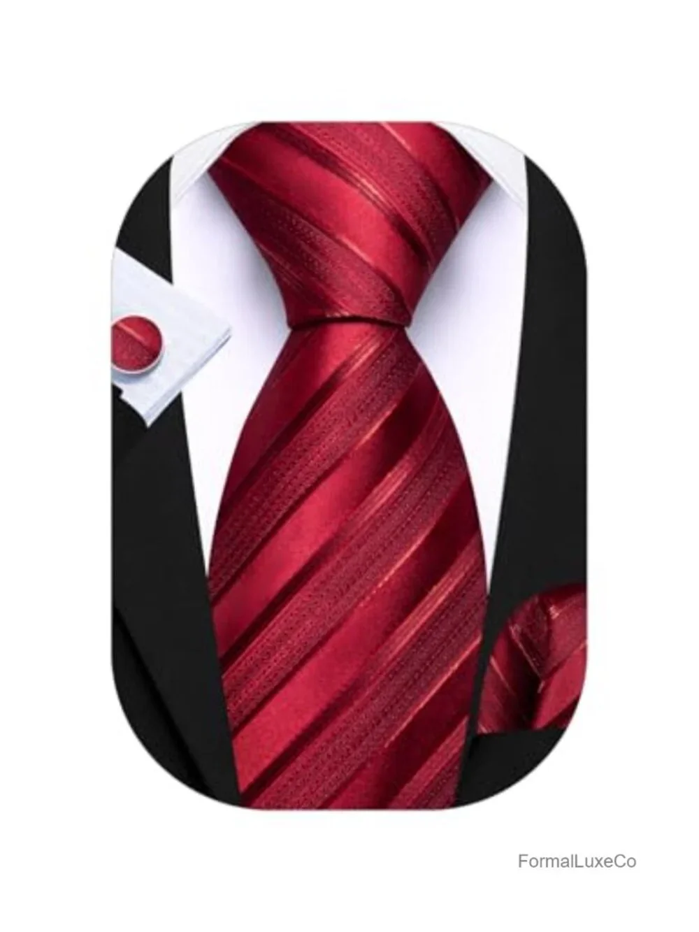 Men's Stripe Tie Set with Silk Pocket Square & Cufflinks Wedding Business